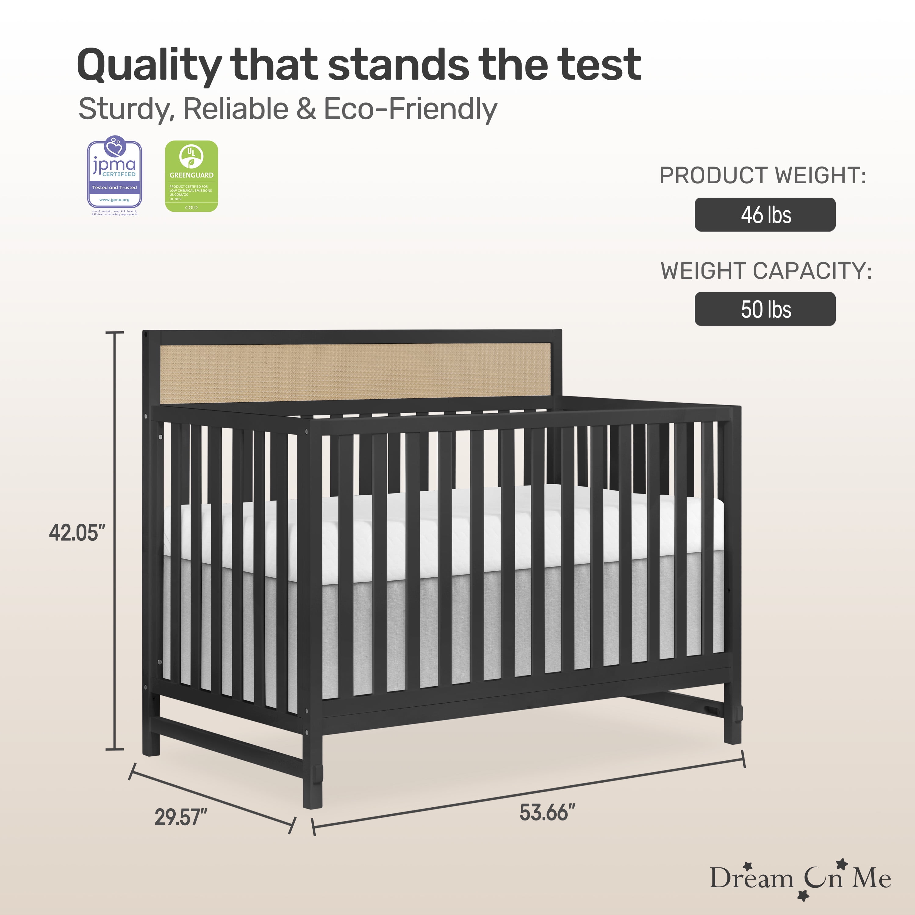 Dream On Me Kai Convertible Crib, Matte Black