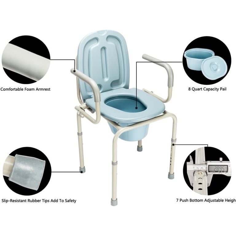 mefeir 450 LBS Drop Arm Bedside Commode Chair, Adjustable Height