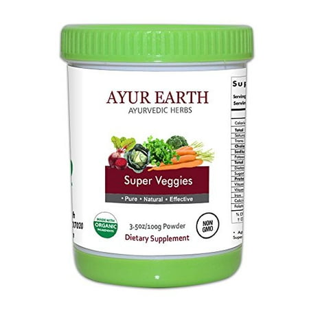 Super Veggies - Organic Whole Food Superfood Blend - Ayurvedic Vegetable & Herbal Superfoods Powder - Gluten & GMO Free, Vegan - Daily Nutrient, Fiber, & Dietary Supplement - 28 Day Supply (100