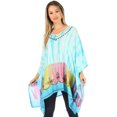 thumbnail image 5 of Sakkas Eliana Wide Long Tall Embroidered Tie Dye Ombre Batik Poncho Top Blouse - Turquoise - One Size, 5 of 5