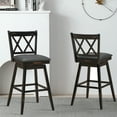 Gymax Set of 2 Leather Counter Stools Black, Swivel Bar Height Chairs