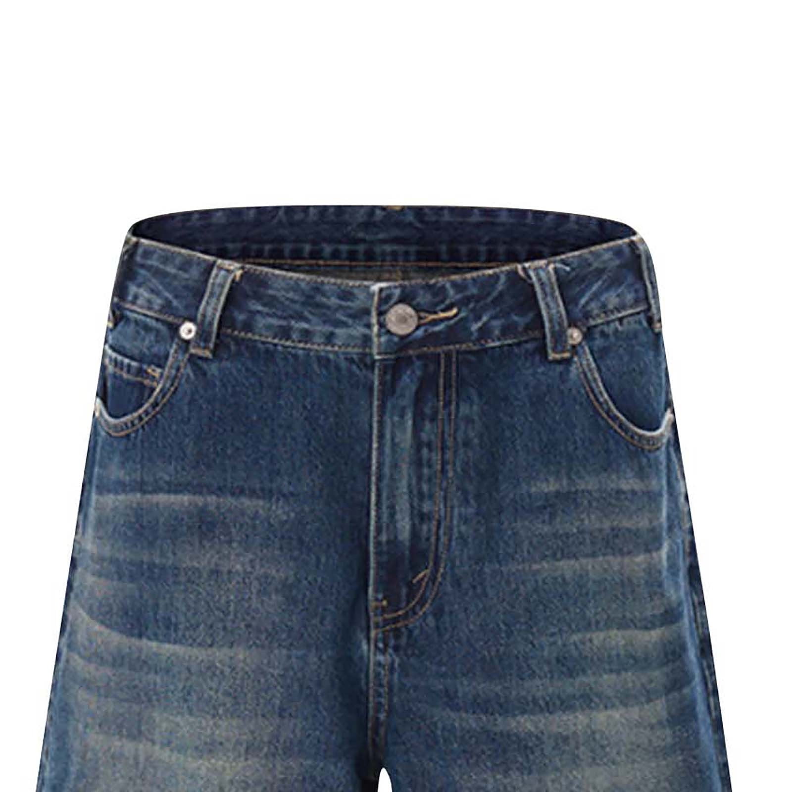 Mens Baggy Jean Shorts Loose Fit Long Denim Shorts Vintage Washed Below Knee Jorts Streetwear Hip Hop