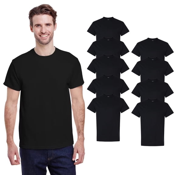 Gildan Heavy Cotton T-Shirt for Men, Men's Short Sleeve Tee, Classic Fit, Black Shirt, Pack of 9, S