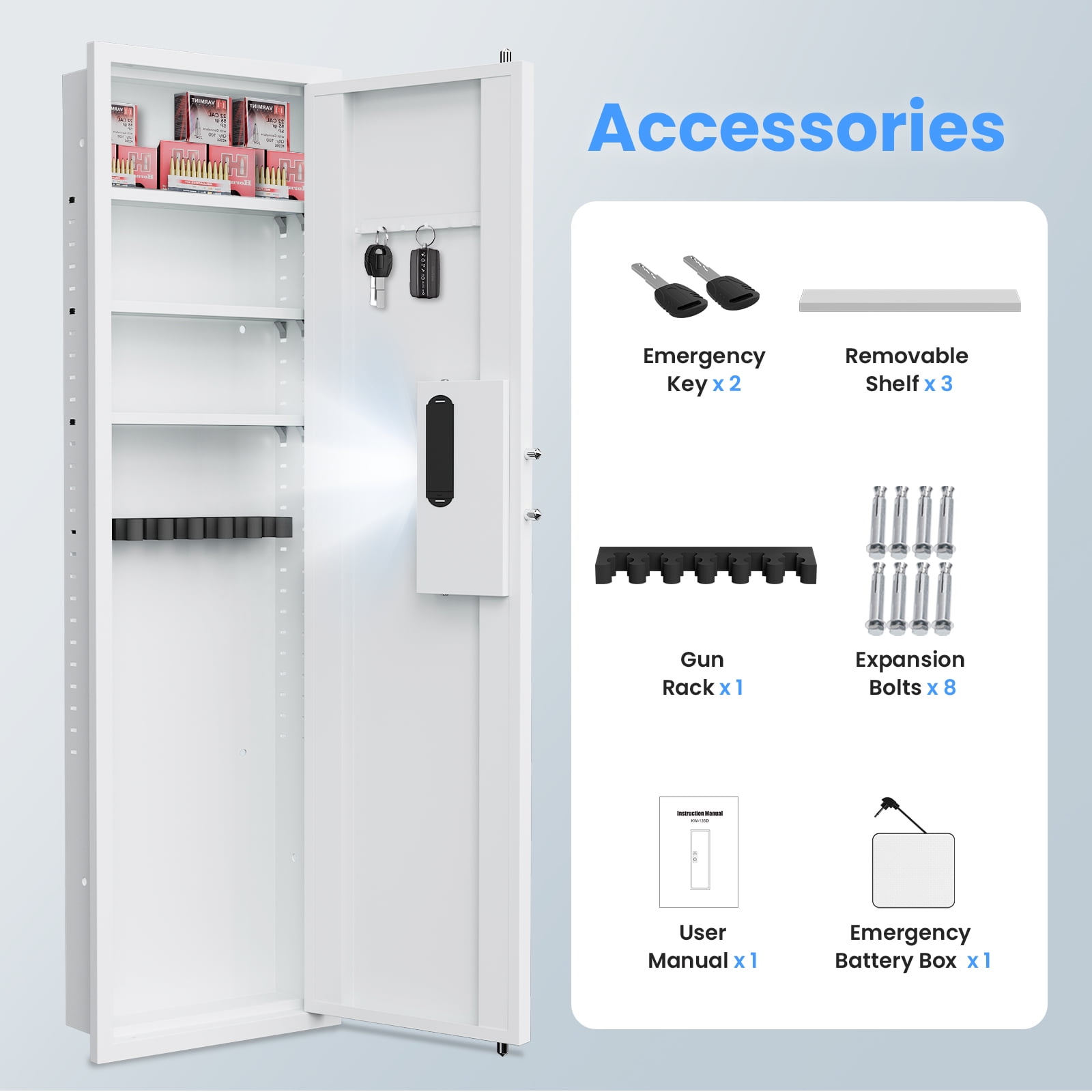 53.15" Wall Safe, Digital Wall Safe Between the Studs with Dual Alarm ＆ Mute Mode, Hidden Wall Safe with Adjustable Shelve, Magnetic Support & Key Hook