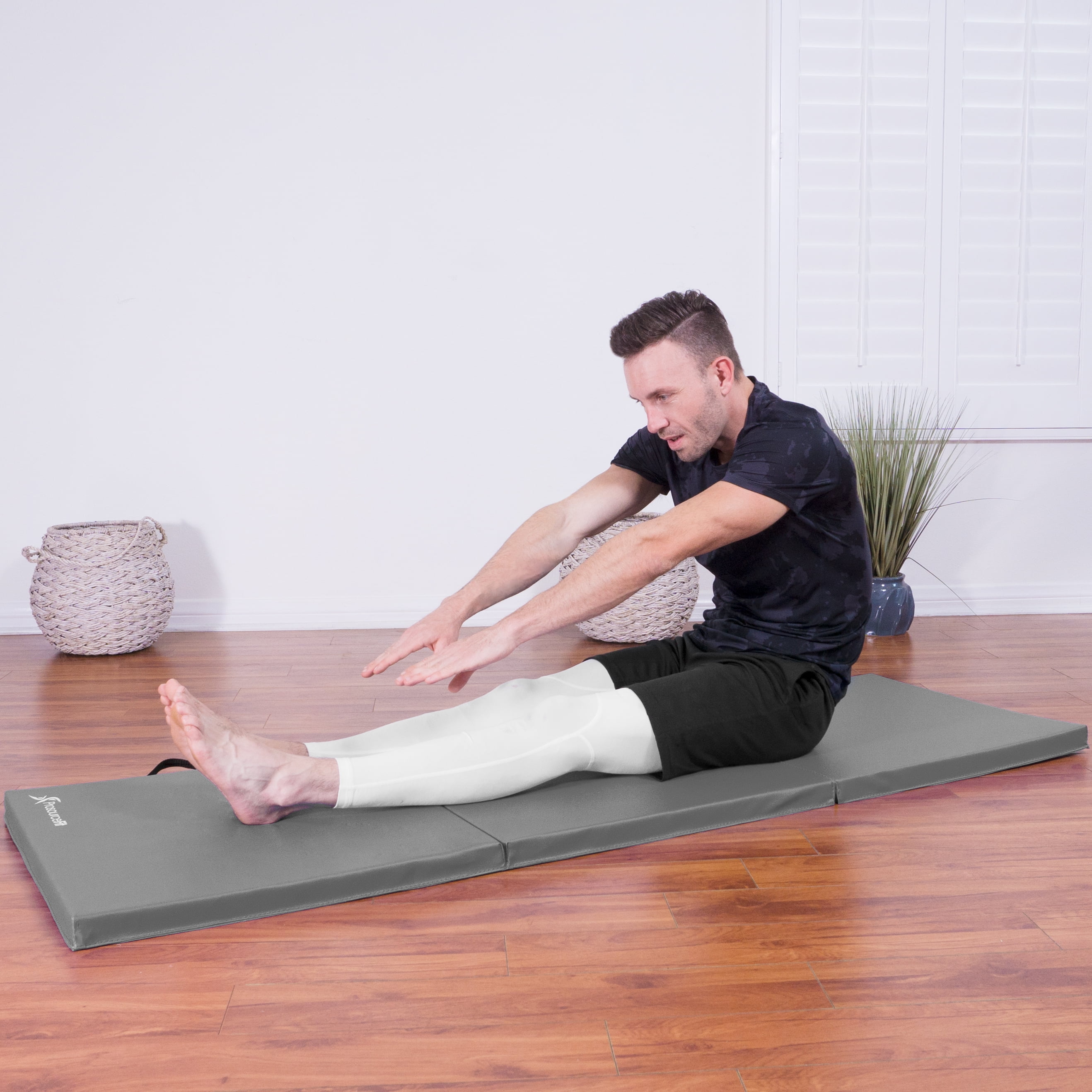 Non-Slip Tri-Fold PU Leather Gym Mat For Gymnastics Yoga Workout 6'x2' Exercise 