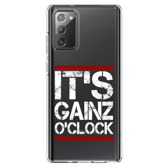 DistinctInk Clear Shockproof Hybrid Case for Samsung Galaxy Note 20 (6.7" Screen) - TPU Bumper Acrylic Back Tempered Glass Screen Protector - It's Gainz O'Clock Working Out