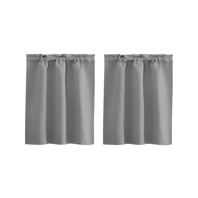 Short Curtain for Kitchen, Cafe Window Treatment, Rod Pocket Small Curtain for Bathroom Rv Cabin, Light Filtering Decorative Panel Set of 2, Cuxi 2X Short Curtains Grey