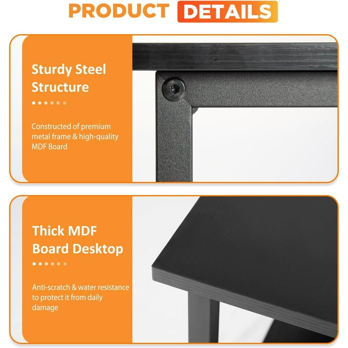 FDW 43 Inch L-Shaped Computer Desk with Metal Frame and Reversible Storage Shelves,Black