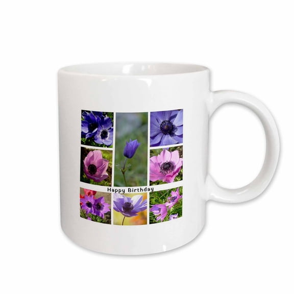 3drose, Happy Birthday Anemone Photo Collage, 11oz Mug