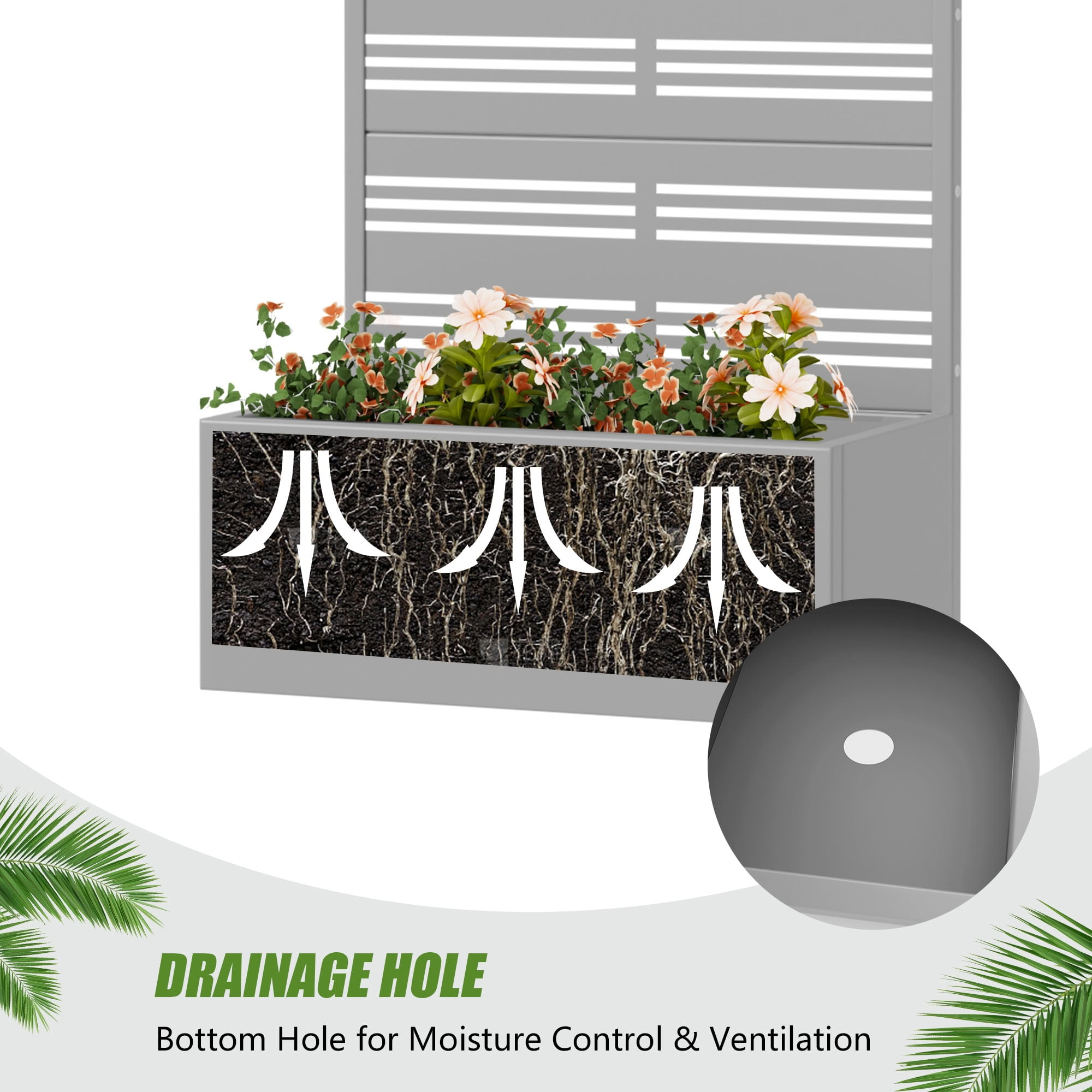 MAYEERTY 59*30in Outdoor Metal Planter Box, Space Saving Balcony Planter, Small Garden Planter Box for Patio, Garden, Yard