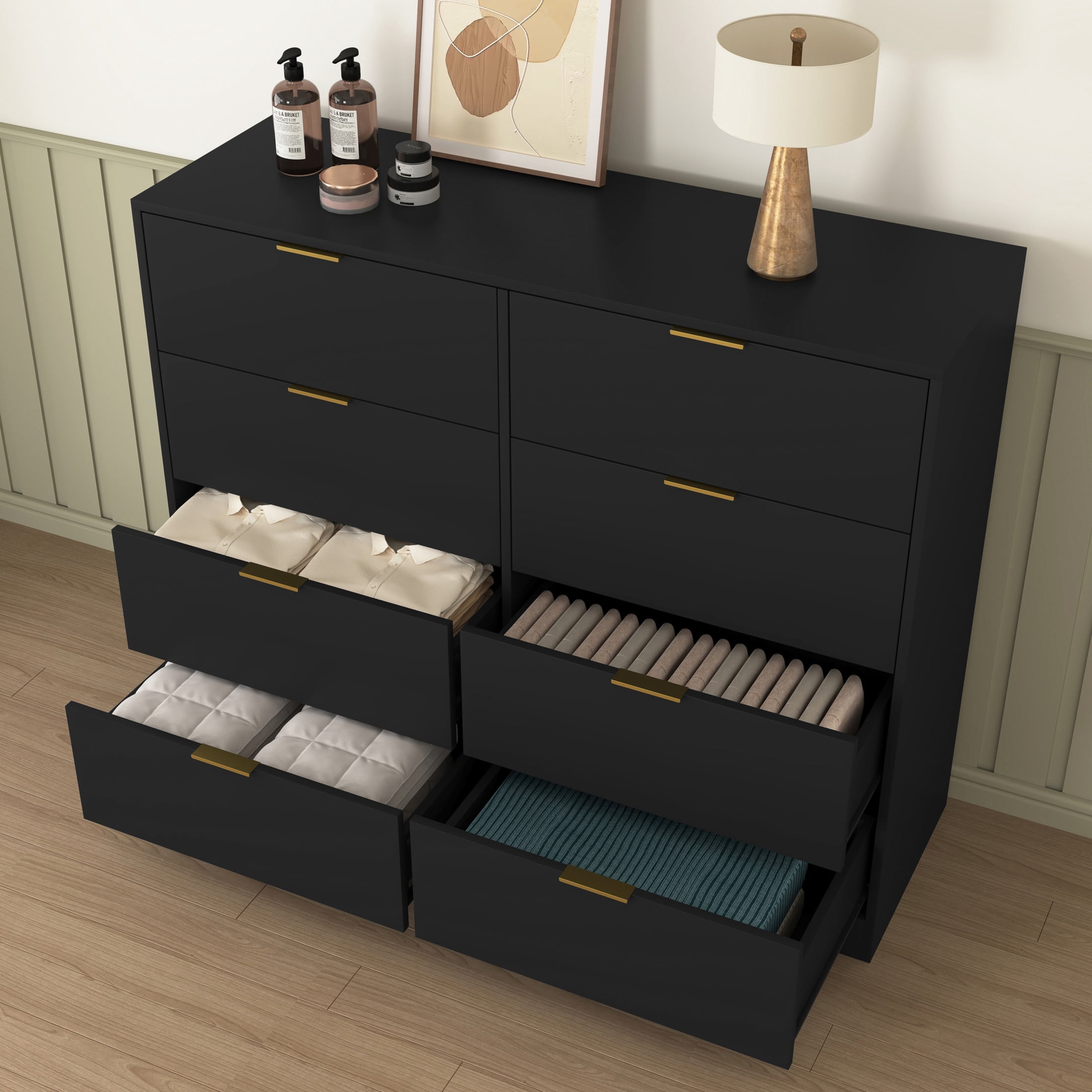 Noble House 8-Drawer Dresser, Wooden Storage Cabinet for Bedroom, Living Room, Black