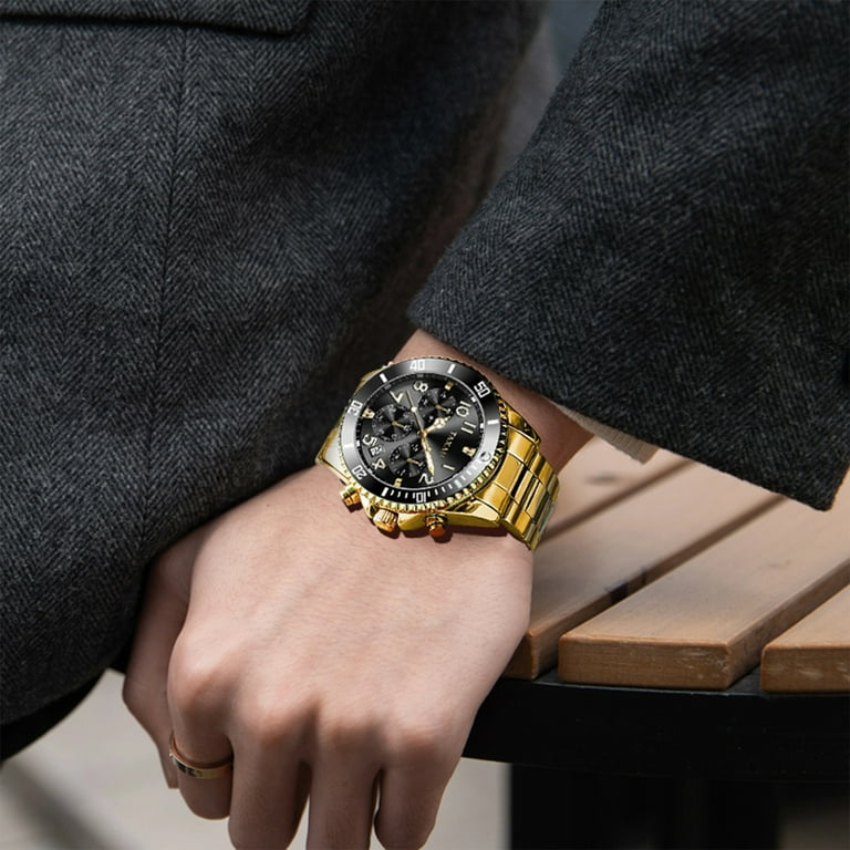 Gold watch with black face deals