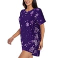 thumbnail image 2 of Fuzoiu Crystal Purple Snowflake Print Women's Short-Sleeved Pajama Set,Lounge Sleepwear Set,Womens Pajama Sets 2 Piece,Button-Up Top and Shorts with Pockets-Small, 2 of 7
