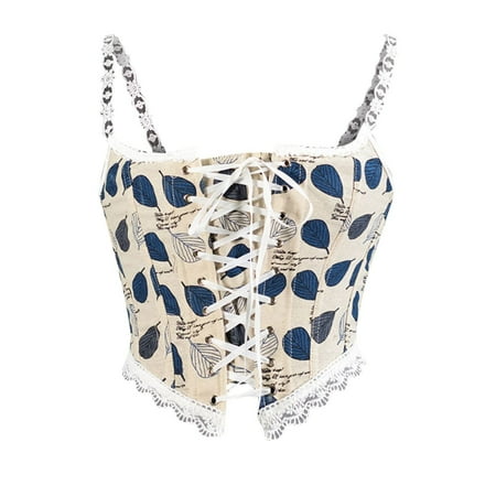 

NECHOLOGY Woman Ocean Camisole Womens Sexy Bustier Corset Top Eyelet Vintage Floral Print Push Up Crop Champagne Romper