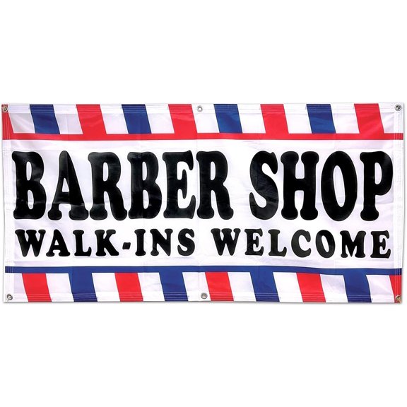 4 Less Ft Barber Shop Walk Ins Welme Banner Fabric Polyester Sign wb
