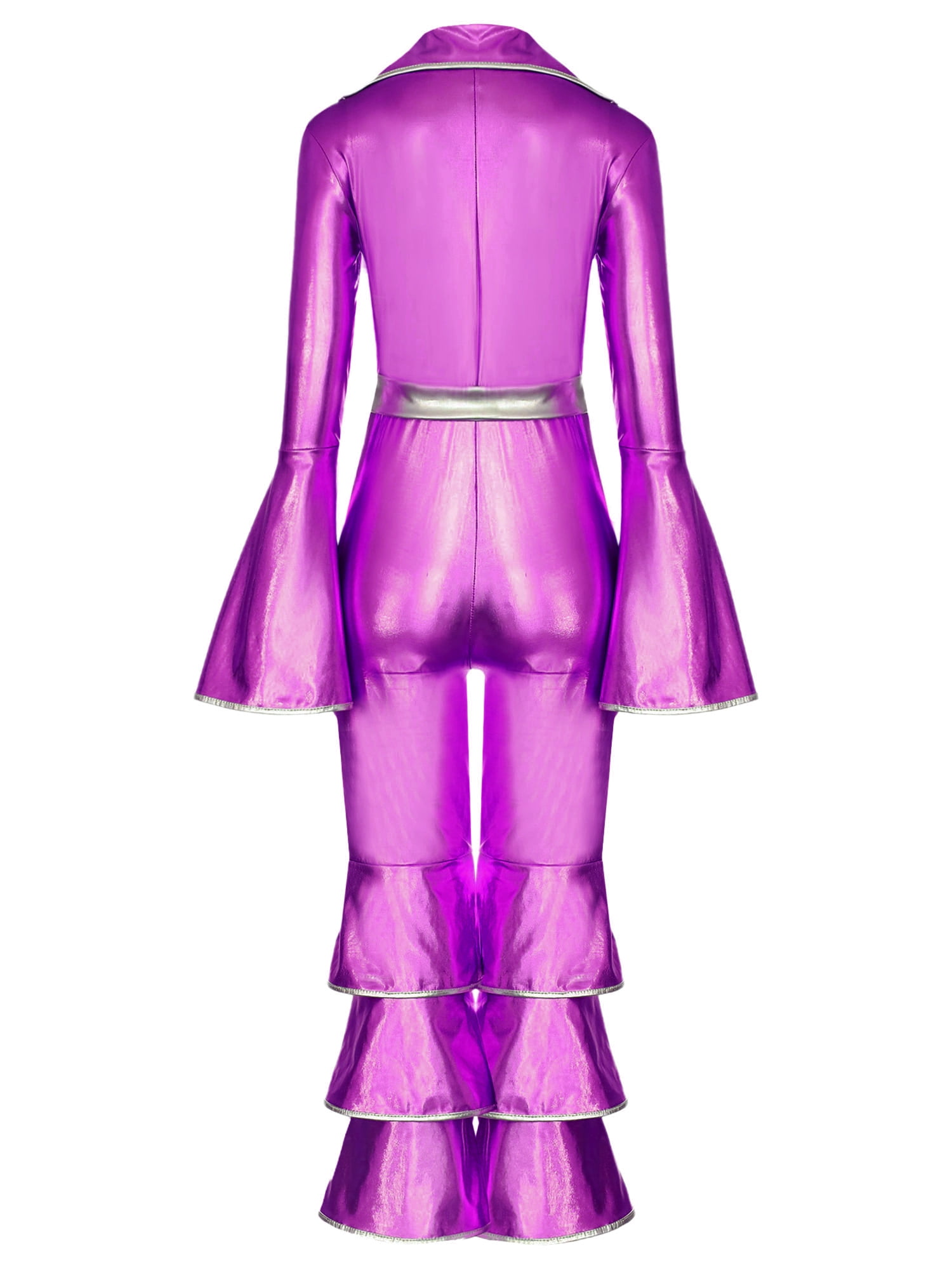 Ocealan Girls Retro Disco Dance Jumpsuits Metallic Rock Star Babydoll One Piece Bodysuit Purple 6