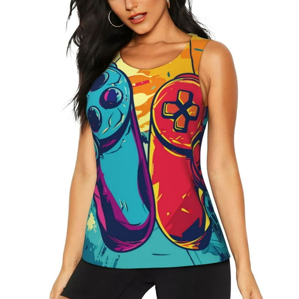 Fotbe Gaming Blusas Sin Mangas para Mujer – Estilo Casual, Corte Suelto, Slim-Fit, Cuello Redondo Deportivo, Tops de Verano para Gimnasio y Yoga-Small