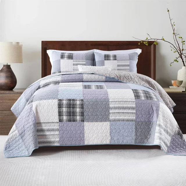 Colcha de algodón de retales en la cama, colchas y cobertores dobles a cuadros, colchón y edredón para cama de pareja, 3 uds.