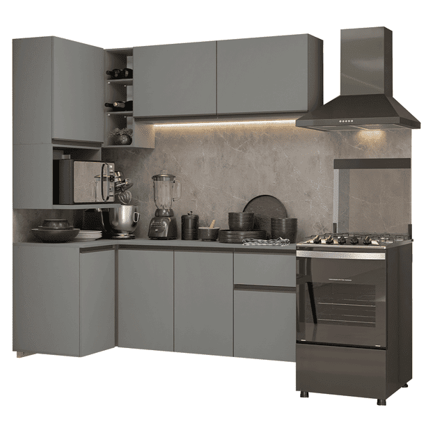 Cocina Integral Esquinero Modular Madesa Nice 265cm Gris 1