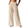 thumbnail image 2 of Elastic Waistlowy Casual Pants for Women Linen Wide Leg Trousers with Pockets Pants for Beach or Travel Khaki XL, 2 of 7