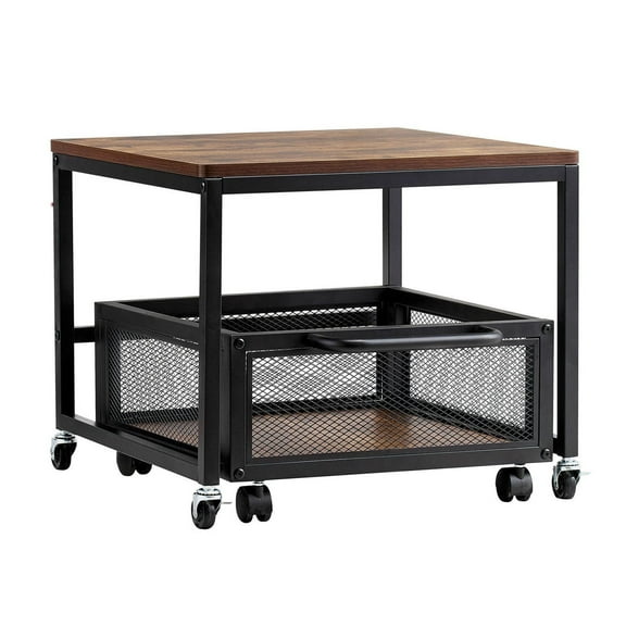 Mini Fridge Stand with Storage 198lb Cart & Swivel Wheels Light Brown