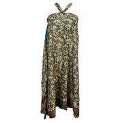 Mogul Women's Vintage Magic Wrap Around Skirt Reversible Green Floral Print Sarong Dresses