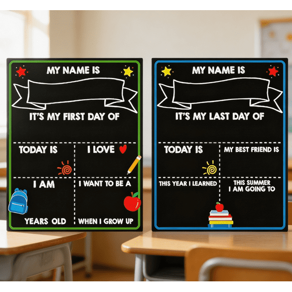 First Day of School Sign Board with Liquid Chalk Markers - Double-Sided & Reusable Board - My First and Last Day - Back to School Supplies - First Day of Kindergarten Preschool