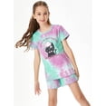 thumbnail image 3 of Beezizac Tie Dye Cat Pajamas for Teen Girls Cute Summer 2 Piece Jammies Big Kid Size 6, 3 of 7