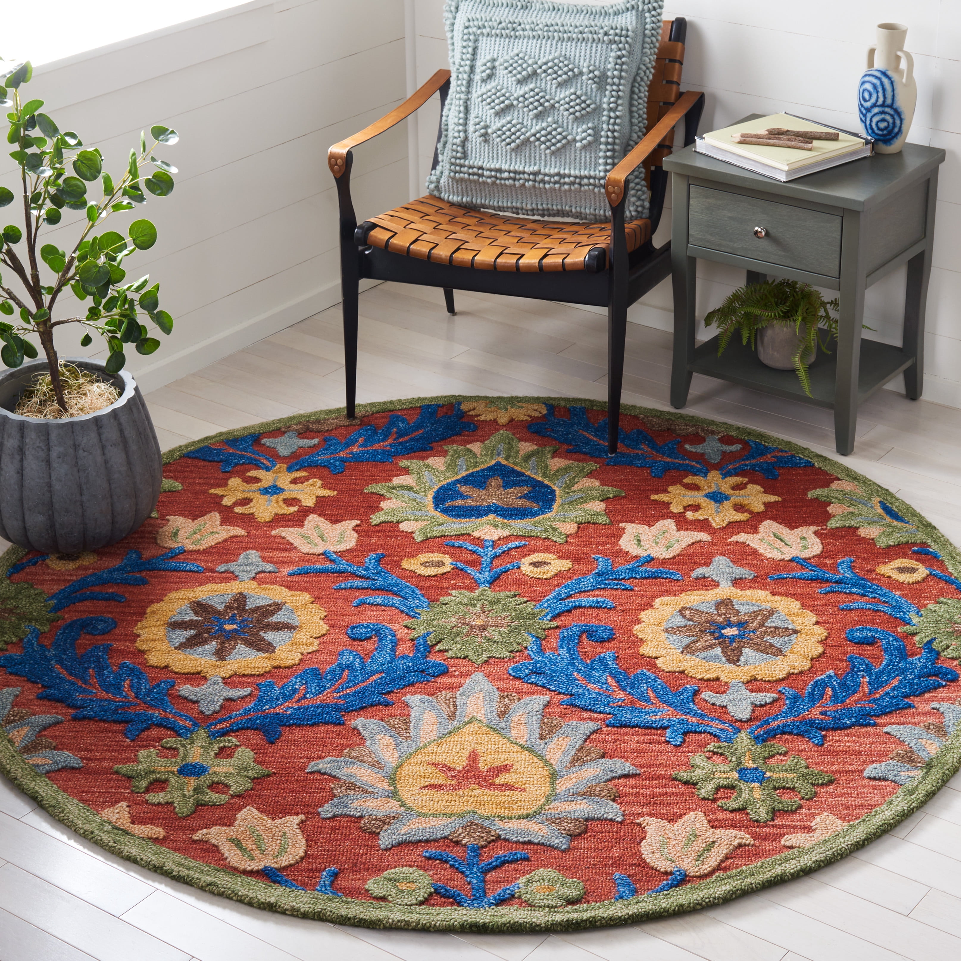SAFAVIEH Blossom Cantor Floral Area Rug, Red/Blue, 6' x 6' Round