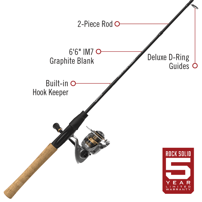 Quantum Strategy Spinning Reel and Fishing Rod Combo - Ultra-Light Power  for Panfish and Trout - All-Day Comfort with Cork Handle - 5-Year Protection