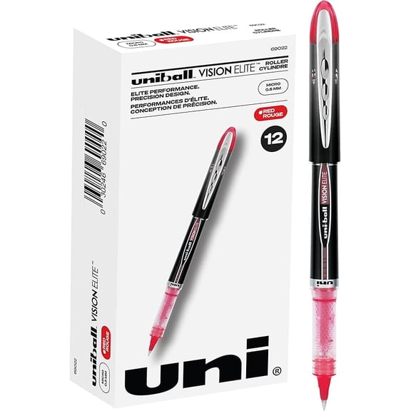 Vision Elite Rollerball Pens, Micro Point (0.5mm), Red, 12 Pack