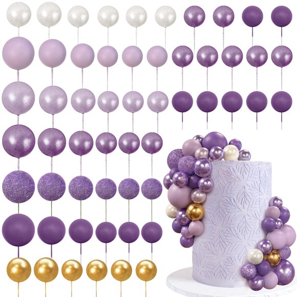 56 Piezas De Selecciones De Pastel De Bolas Adorno De Pastel Con Forma De Bola De Colores Bolas De Perlas Adorno De Inserto De Pastel De Magdalena Para Fiesta De Cumpleaños Suministros De Decoración D