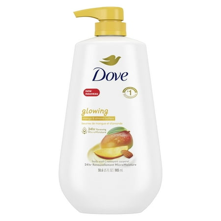 Dove Beauty Glow Body Wash Pump - Mango & Almond Butter 24hr Lotion-Soft Skin - 30.6 fl oz