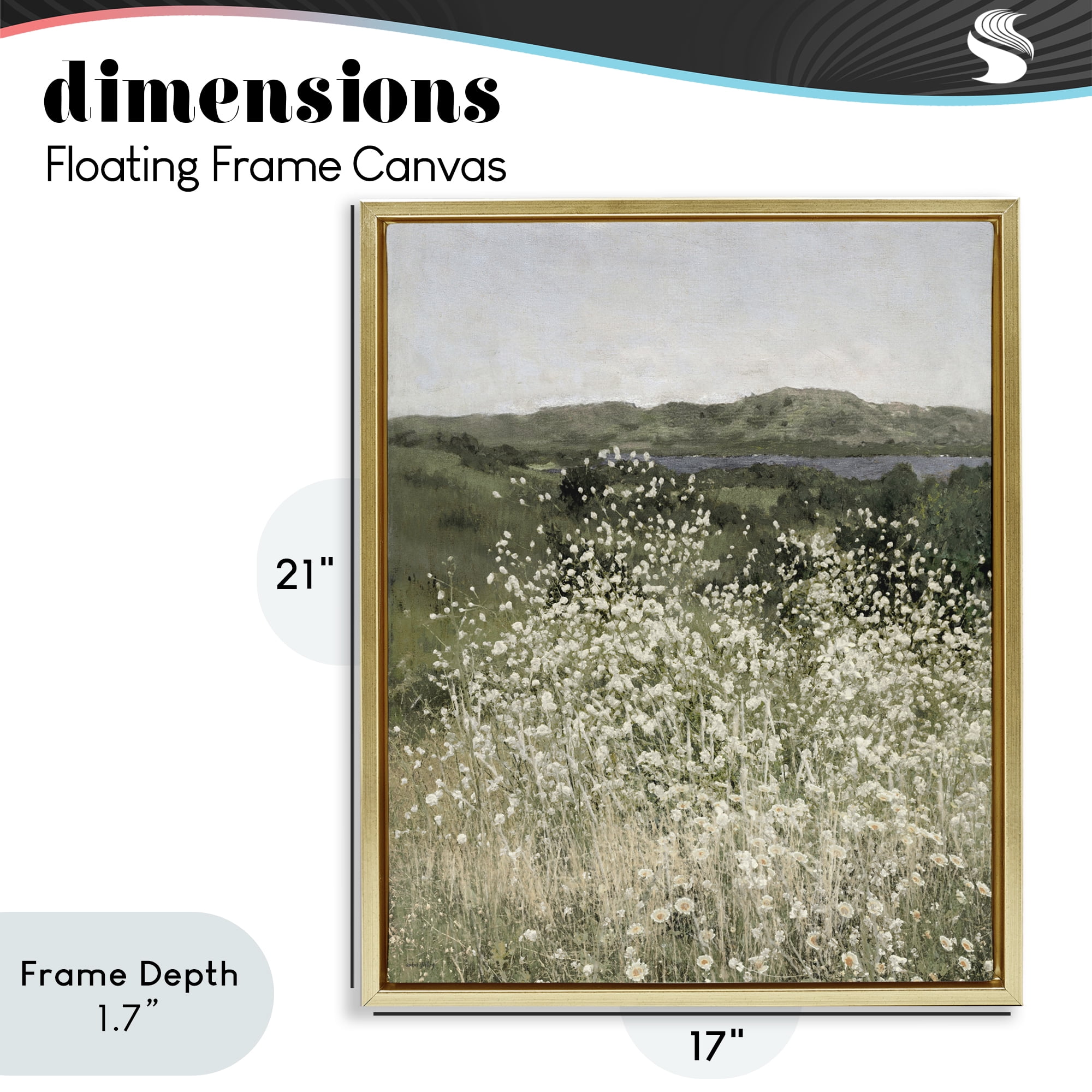 Stupell Industries Sunlit Meadow of White Daisies Gold Framed Floater Canvas Wall Art, design by Amber Sterling