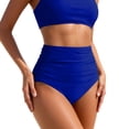 thumbnail image 2 of HOWPAY Womens Swim Shorts Tummy Control High Waisted Bathing Suits Bottoms Stretchy Solid Color Summer Lounge Beach Pool Swimsuit Brief Blue L, 2 of 6