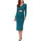 thumbnail image 1 of INSPIRE CHIC Vestido Casual Slim Fit Midi para Mujeres, Fiesta en Club, Manga Larga, Corte Retorcido, Bodycon, Azul Pavo Real XS, 1 of 5