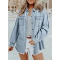 thumbnail image 3 of Women's Oversized Denim Jacket Casual Long Sleeve Denim Shirts Distresse Jean Jacket Fall Outfits, 3 of 7