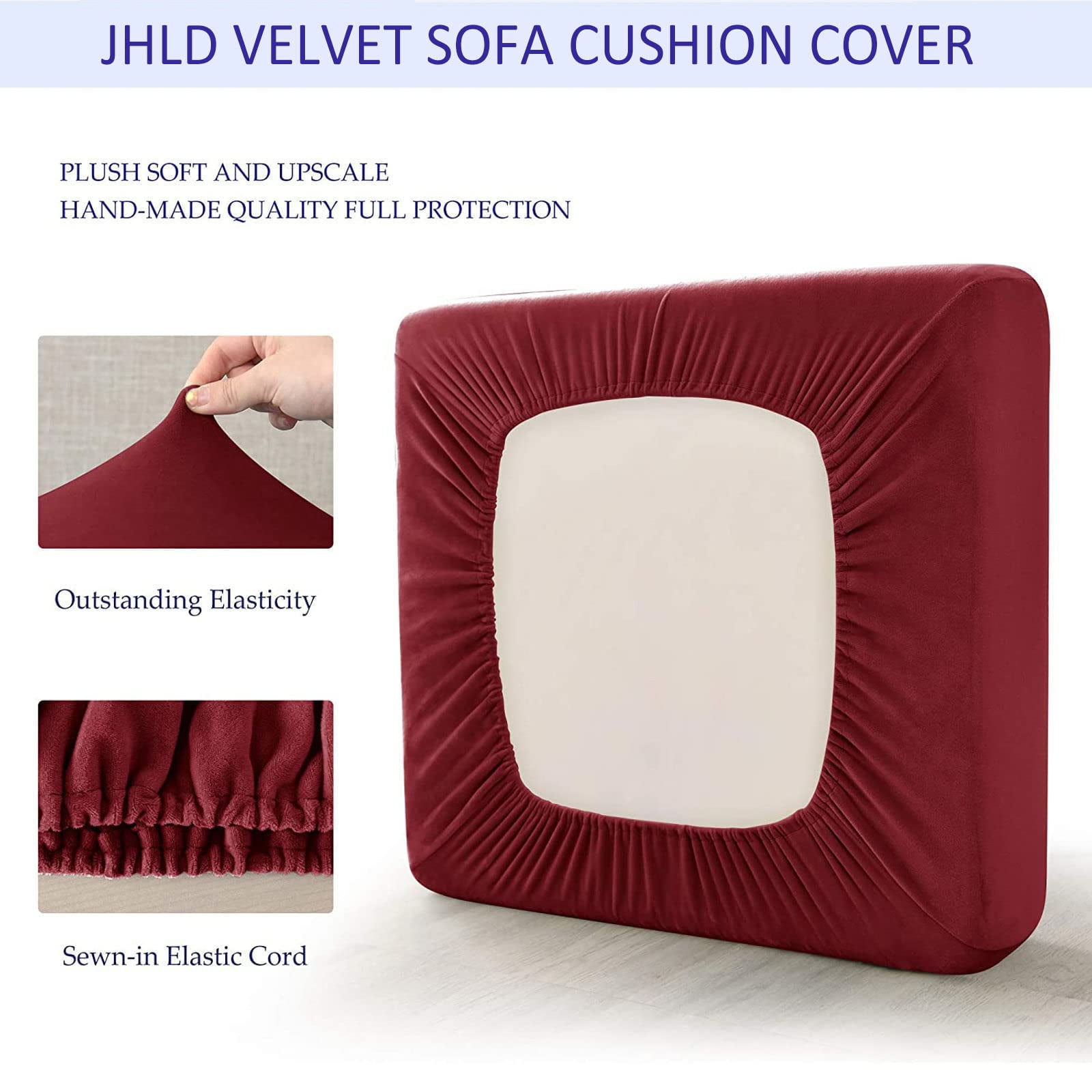 Velvet Sofa Seat Cushion Covers, Sofa Cushion Covers Stretch Couch Cushion Cover Soft with Elastic Bottom Sofa Seat Cover for Chair Sofa-Peacock blue-3-seater