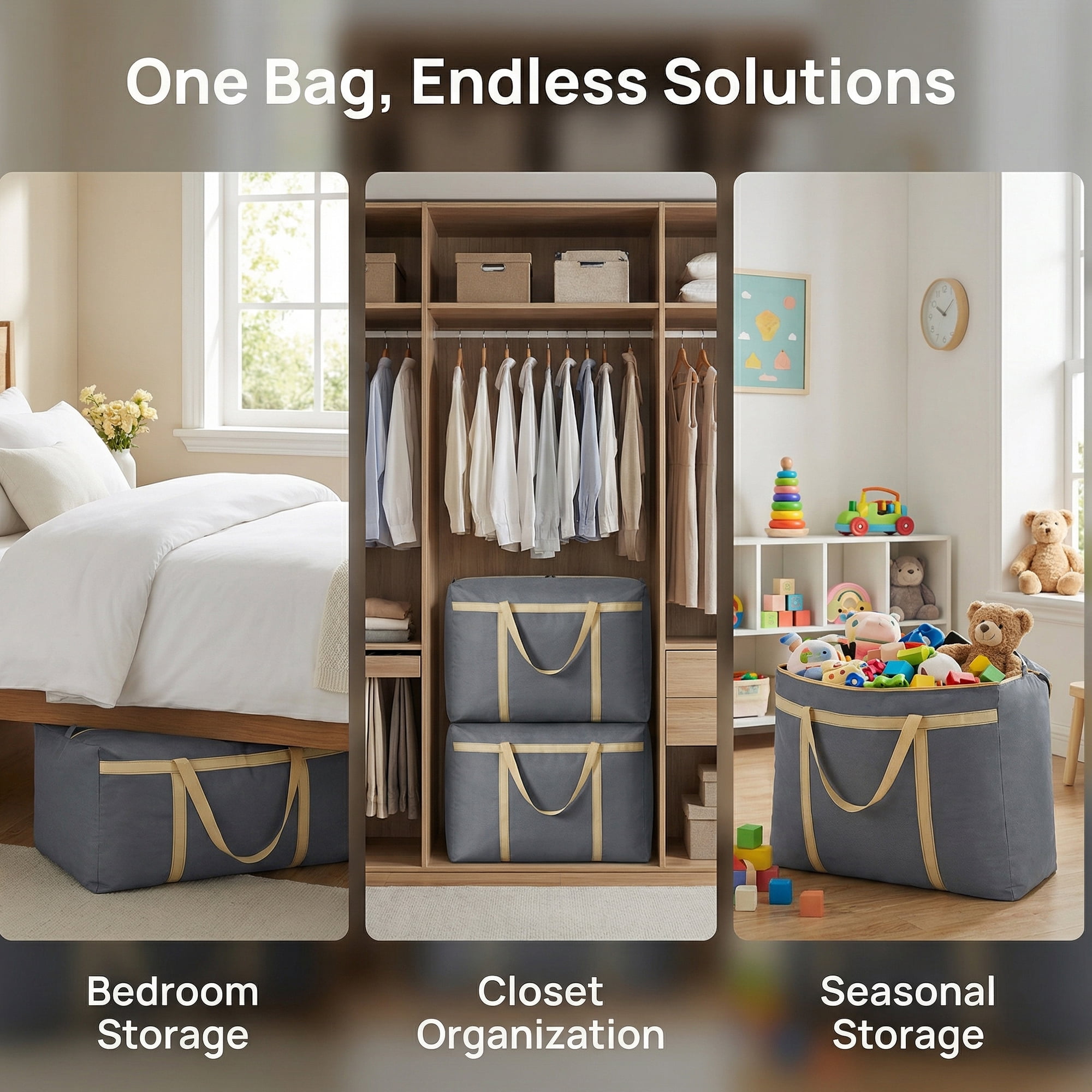 Unique Bargains Foldable Storage Bags for Organizing Clothing Grey 30.7"x9.8"x21.7"