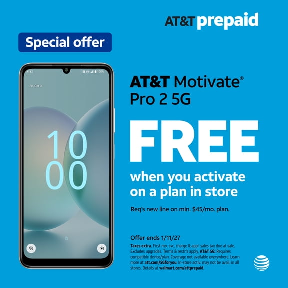 AT&T Motivate Pro 2 5G, 128 GB, Stormy Blue - Prepaid Smartphone [Locked to AT&T]