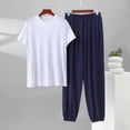 thumbnail image 2 of BaoFuBaoMei Mens Pajamas Set Big and Tall 2 Piece Crew Neck Lounge Sets Short Sleeve Top Joggers Sleepwear Sets Comfy Soft Loungewear with Pockets, 2 of 5