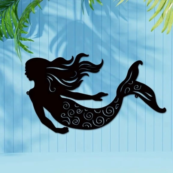 HELLOYOUNG Mermaid Wall Art Coastal Metal Wall Decor for Beach House, Sea Themed Sculpture Hanging Iron Art Home Decor