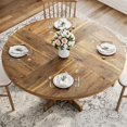 thumbnail image 5 of Huloretions Round Dining Table for 4,Farmhouse Kitchen Table,47 Inch Rustic Circle Dining Room Table with Wood Base for Kitchen Dining Room Living Room(Only Table), 5 of 7