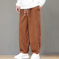thumbnail image 2 of Plebaso Men's Corduroy Pants Drawstring Elastic Waist Casual Pants Loose Vintage Long Trousers for Men, 2 of 9