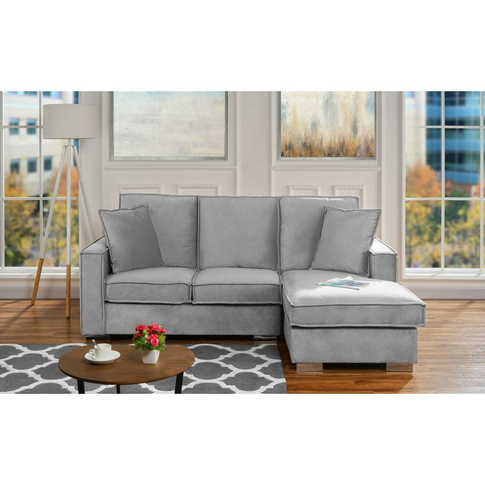 Classic Velvet Sectional Sofa, Small Space L Shape Couch with Chaise