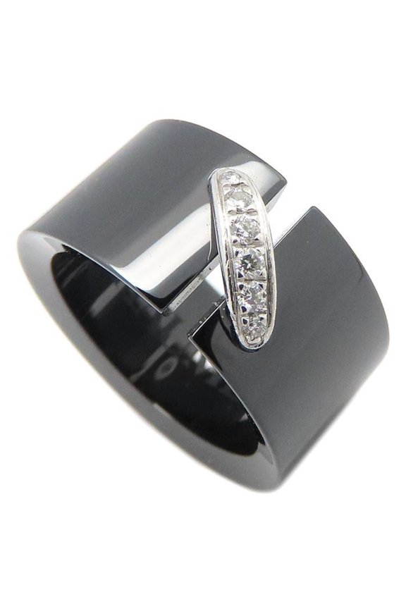 Pre-Owned Chaumet Liens Ring, Diamond, Size 49, Black Ceramic x 18K White Gold, Women's, Item...