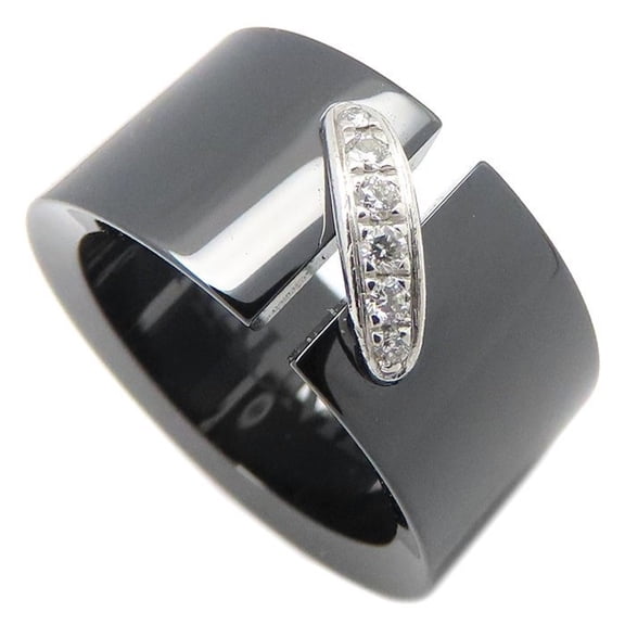 Pre-Owned Chaumet Liens Ring, Diamond, Size 49, Black Ceramic x 18K White Gold, Women's, Item...