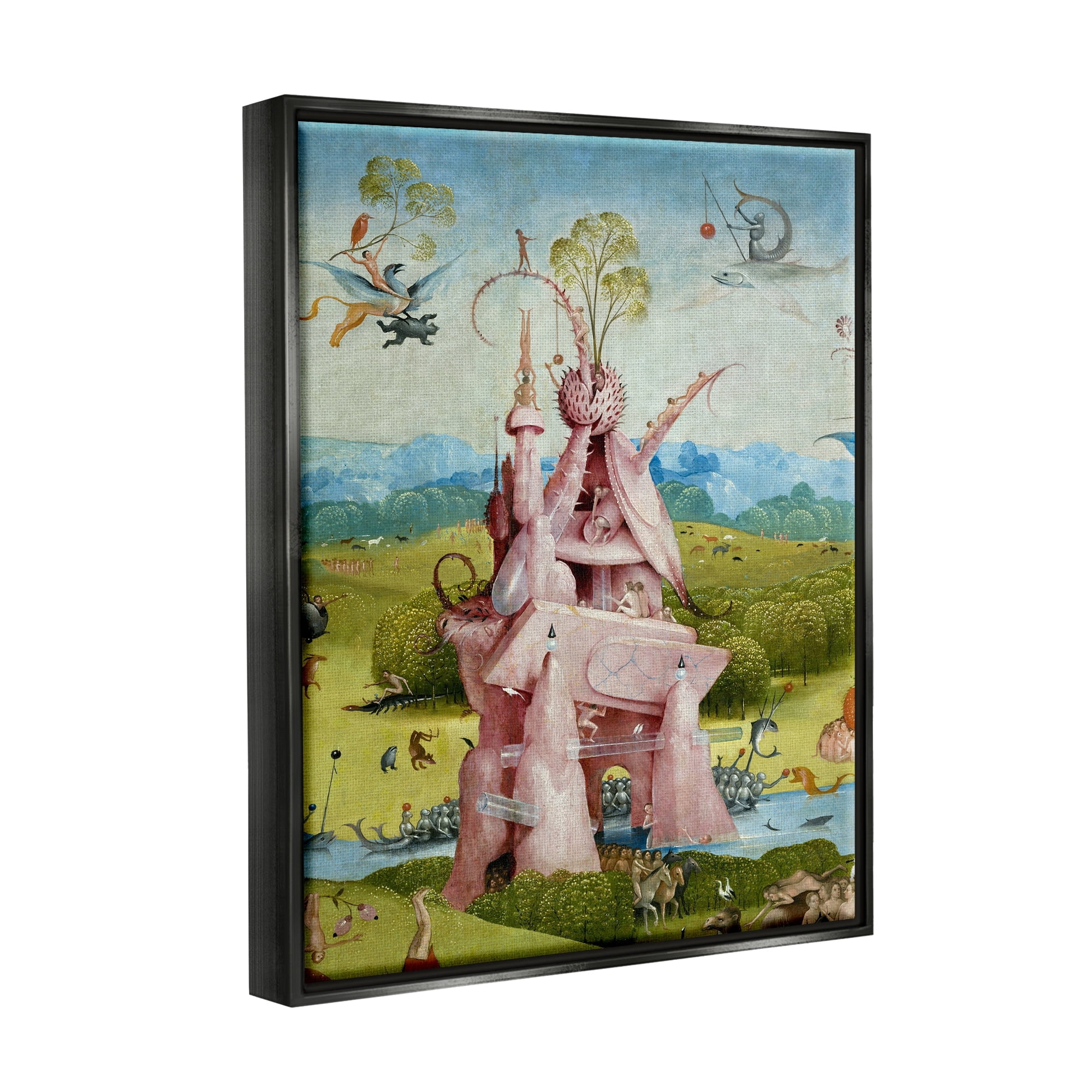 Stupell Industries Garden of Earthly Delights Left Panel Detail Hieronymus Bosch Painting Painting Jet Black Floating Framed Canvas Print Wall Art, Design by one1000paintings