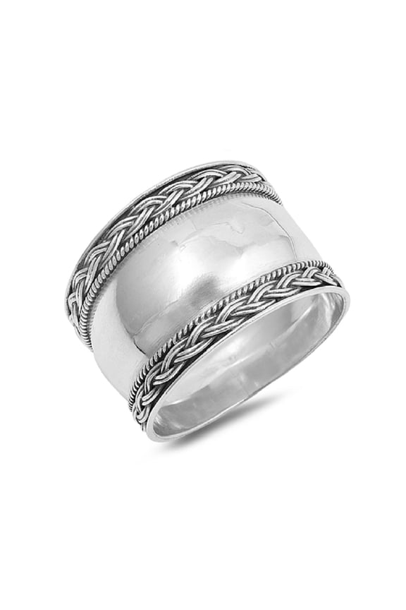 Sterling Silver Braided Edges Bali Ring