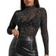 thumbnail image 1 of Blusa transparente de manga larga con malla brillante para mujer: top sexy transparente, cuello redondo, lavado a mano, 1 of 5